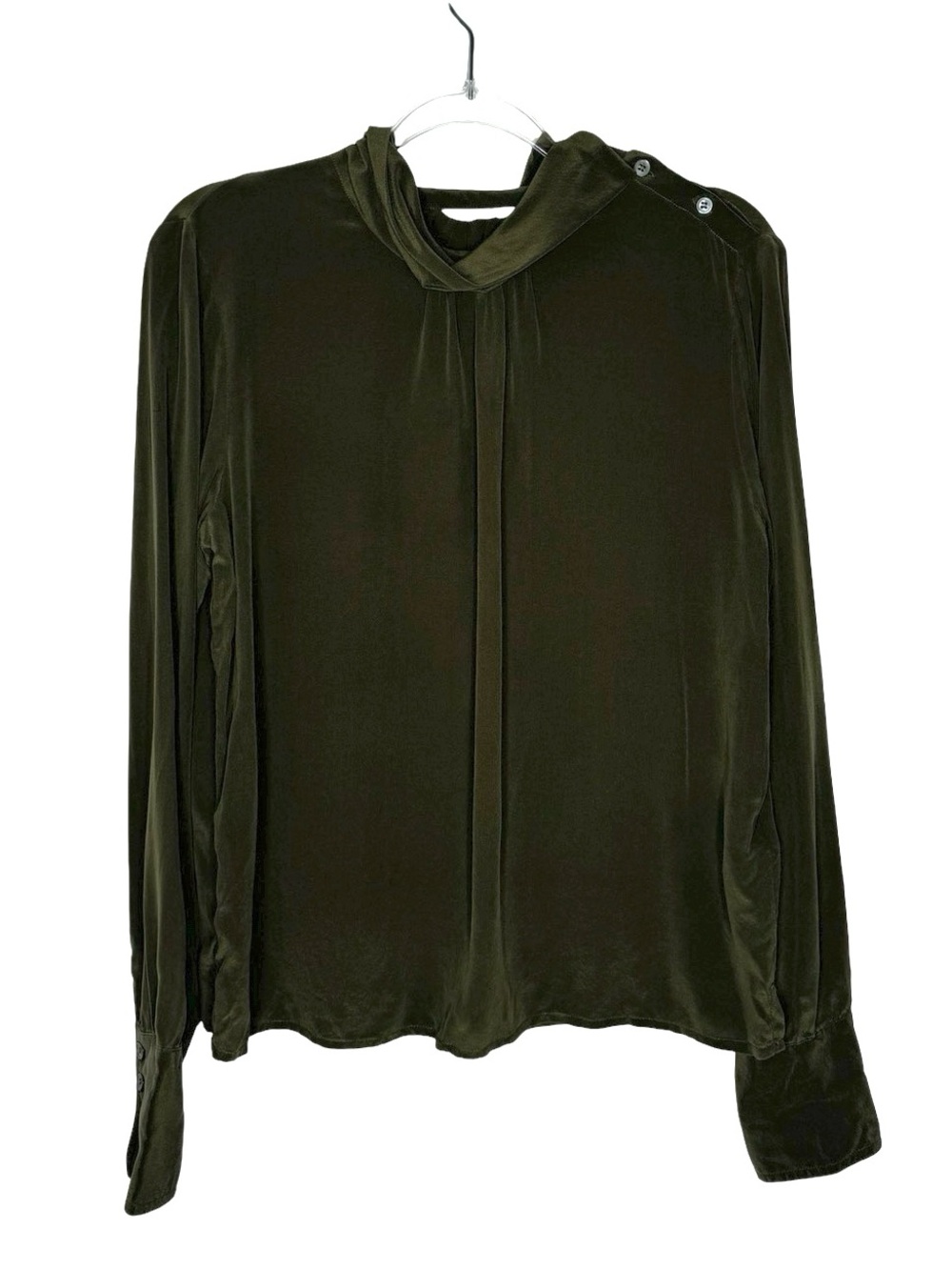TOAST | 100% Silk Mock Neck Long Sleeve Blouse Olive Green UK 14/US 10